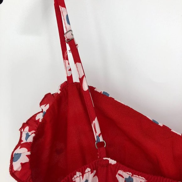 Rumor Red white floral print Spaghetti strap  mini dress ruffle hem. - Picture 10 of 14